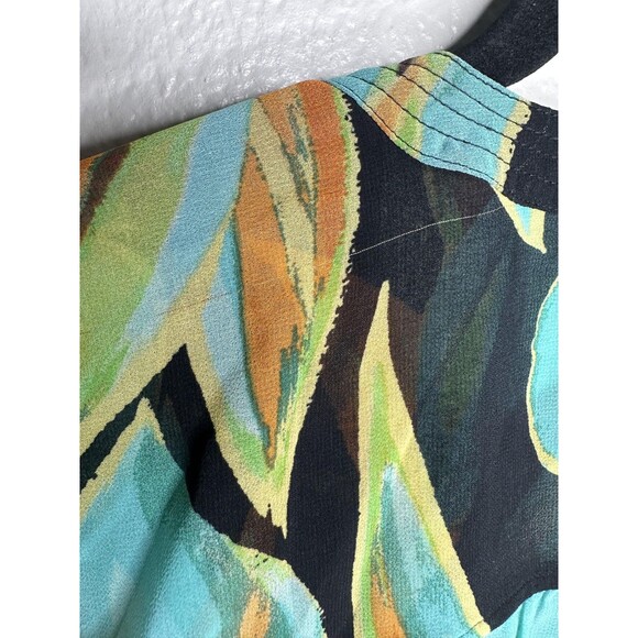 Chico's Blouse Womens 3.5 US 18 Black Teal Floral Sheer Boho Long Sleeve Peasant - Picture 6 of 6